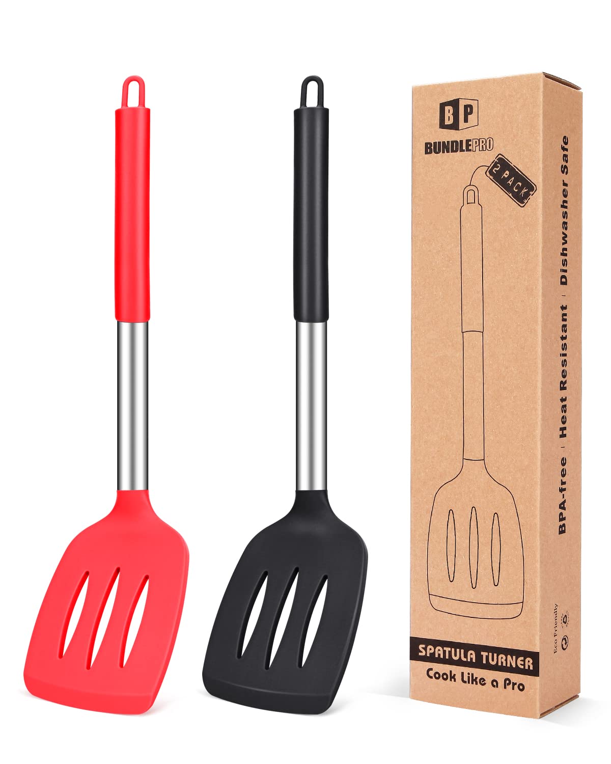 Pack Of 2 Silicone Slotted Spatula, Non Stick Kitchen Turners, High Heat Resistant Bpa Free Kitchen Utensils, Ideal Cookware For
