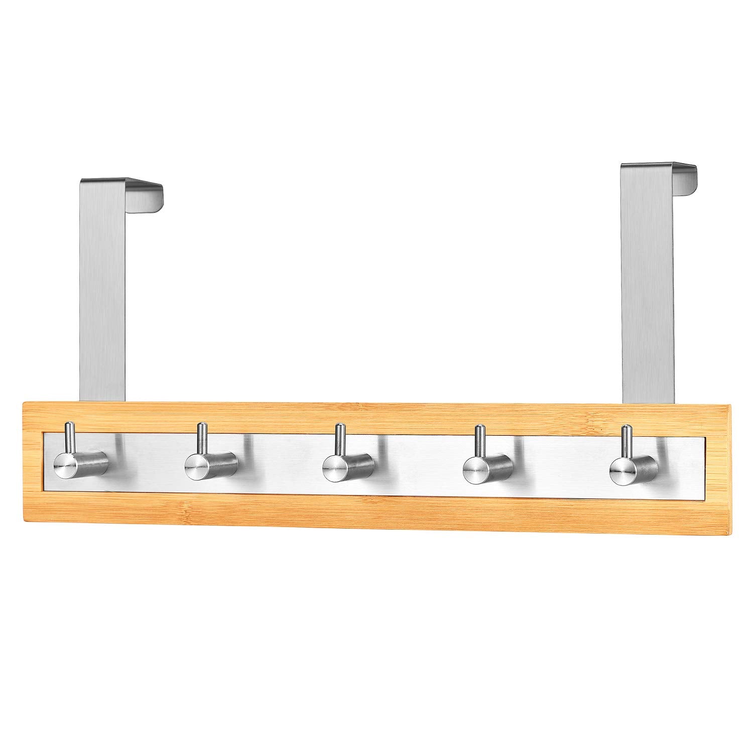 Toilettree Products Bamboo Stainless Steel Over-The-Door Towel Hooks - Durable Coat, Clothes, And Towel Rack To Use In The Bathr