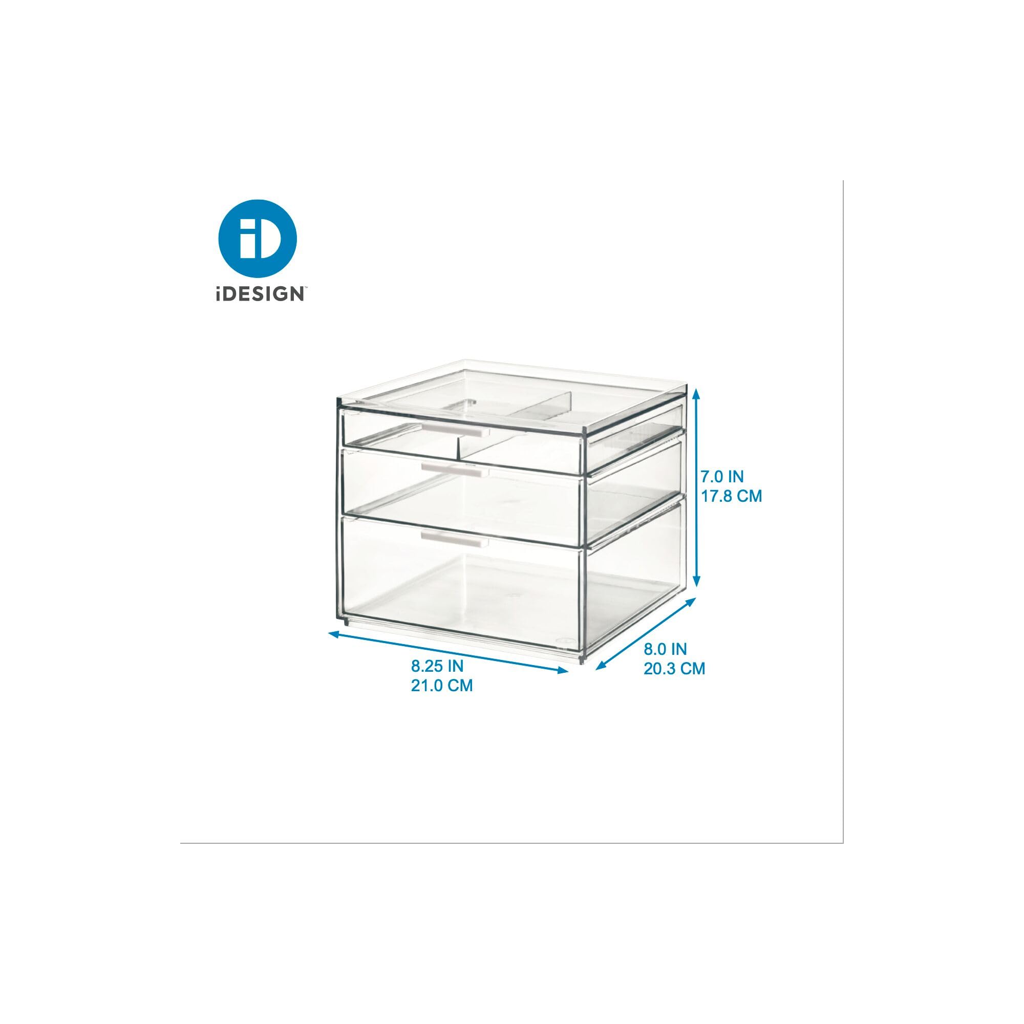 Idesign The Sarah Tanno Collection Tall Plastic Cosmetic Drawer Organizer, Clear