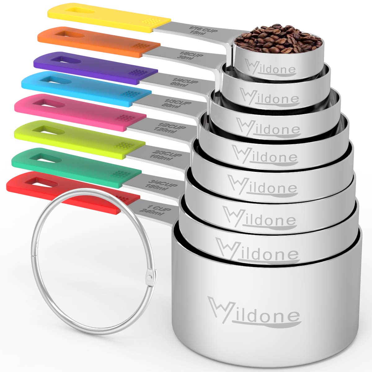 Wildone 8-Piece Measuring Cups Set, Stainless Steel Nesting Measuring Cups, Perfect For Dry And Liquid Ingredients, Dishwasher S