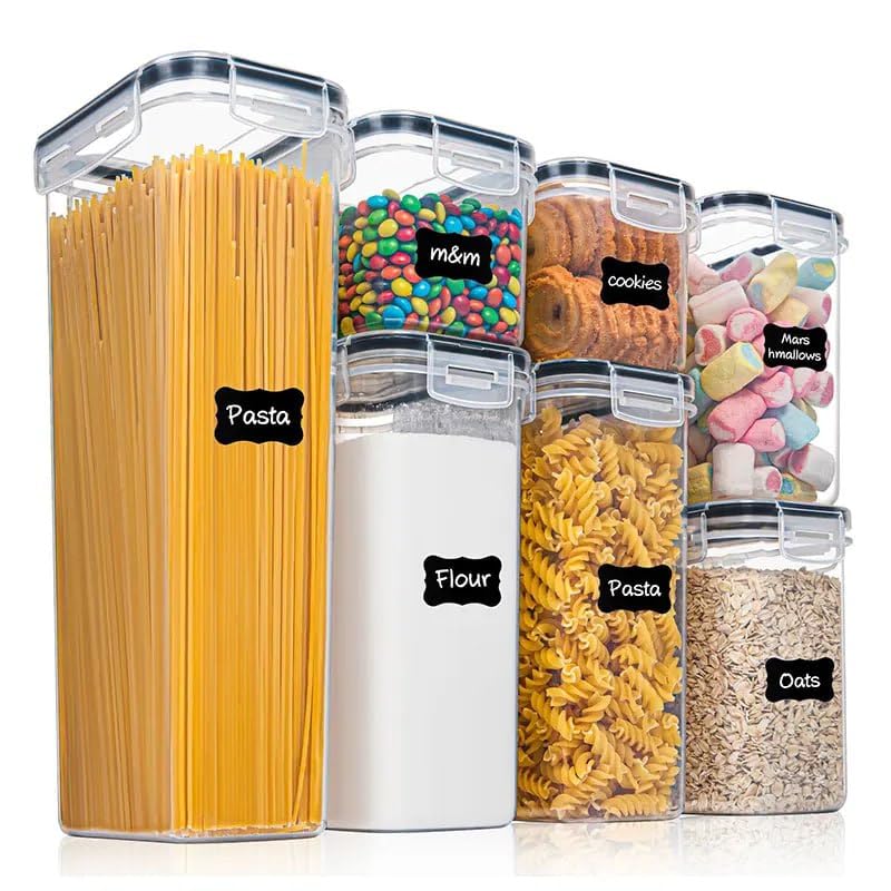 Sirteriq Airtight Food Storage Containers For Kitchen Organization  7 Pc Set With Lids, Labels & Marker For Pantry  Perfect Fo