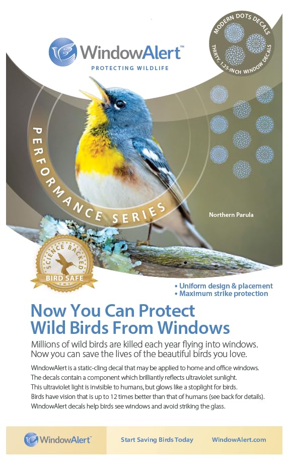 WindowAlert Performance Series Modern Dots Anti-Collision Decal - UV-Reflective Window Decal to Protect Wild Birds from Glass Co