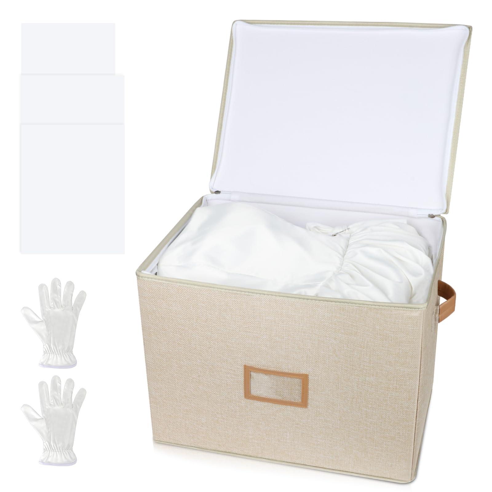 Lukeline Wedding Dress Storage Box, Wedding Dress Preservation Box with Lid, Foldable Acid-Free Organizer with 1 Pair of Microfi