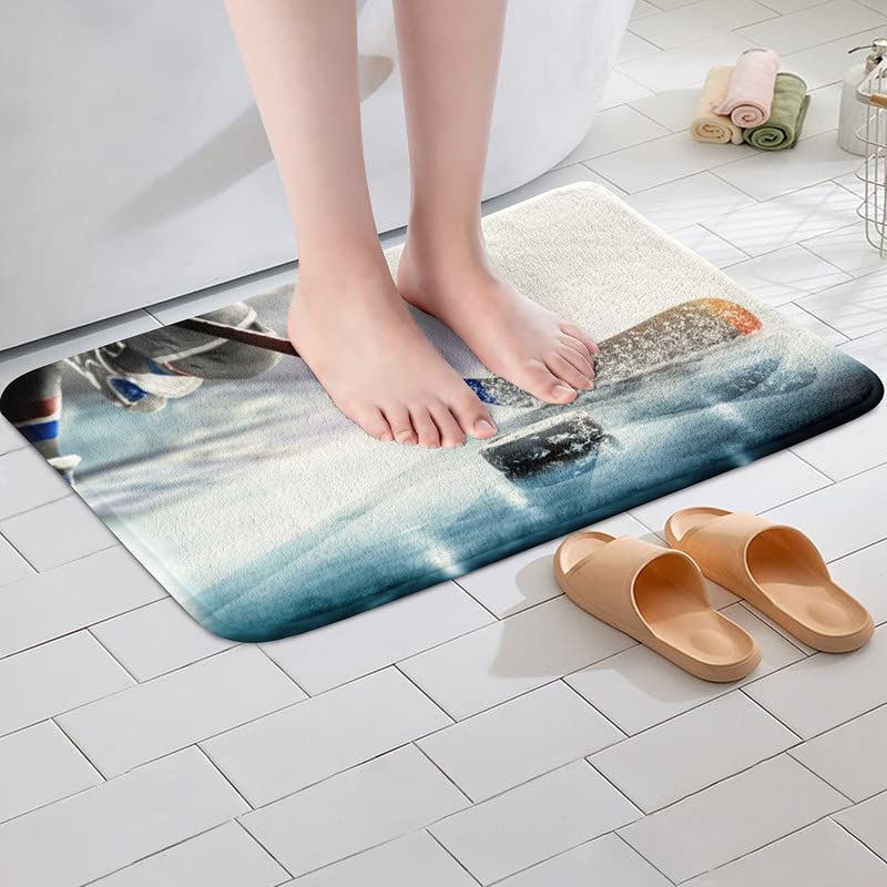 Feelyou Ice Hockey Bathroom Rugs Ice Sports Games Kids Bath Rugs For Shower Tub For Boys Girls Puck Hockey Bath Mats For Bathroo