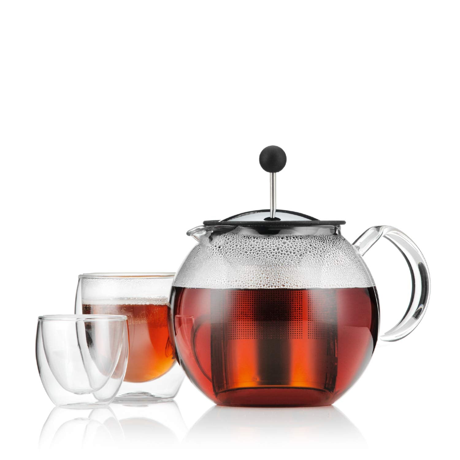 Bodum 1801-16 Assam Tea Press, Permanent Filter, Glass Handle, 1.0 L/34 Oz) - Black/Transparent