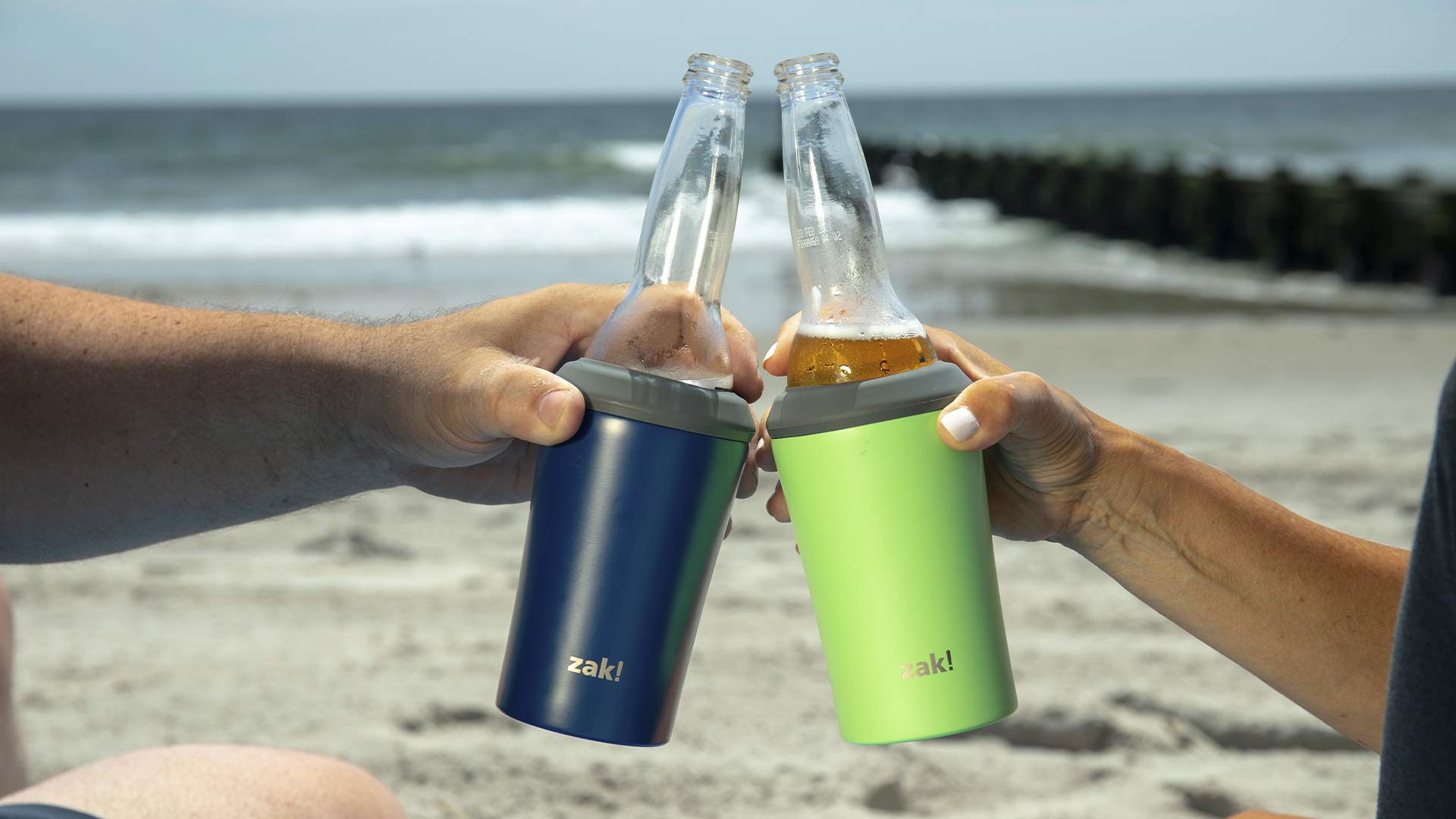 Zak Designs Durable 18/8 Stainless Steel With Vacuum Insulated Can And Bottle Cooler, Great For Cold Drinks Stay Cold In Pool An
