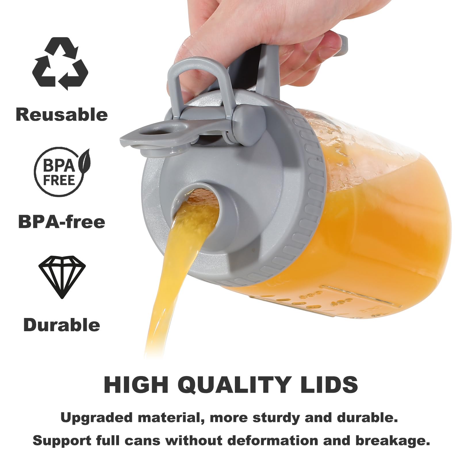 Mason Jar Pour Spout Lid For Wide Mouth Mason Jars, Airtight Mason Jar Pitcher Flip Cap Lid With Handle, Leak-Proof And Durable,