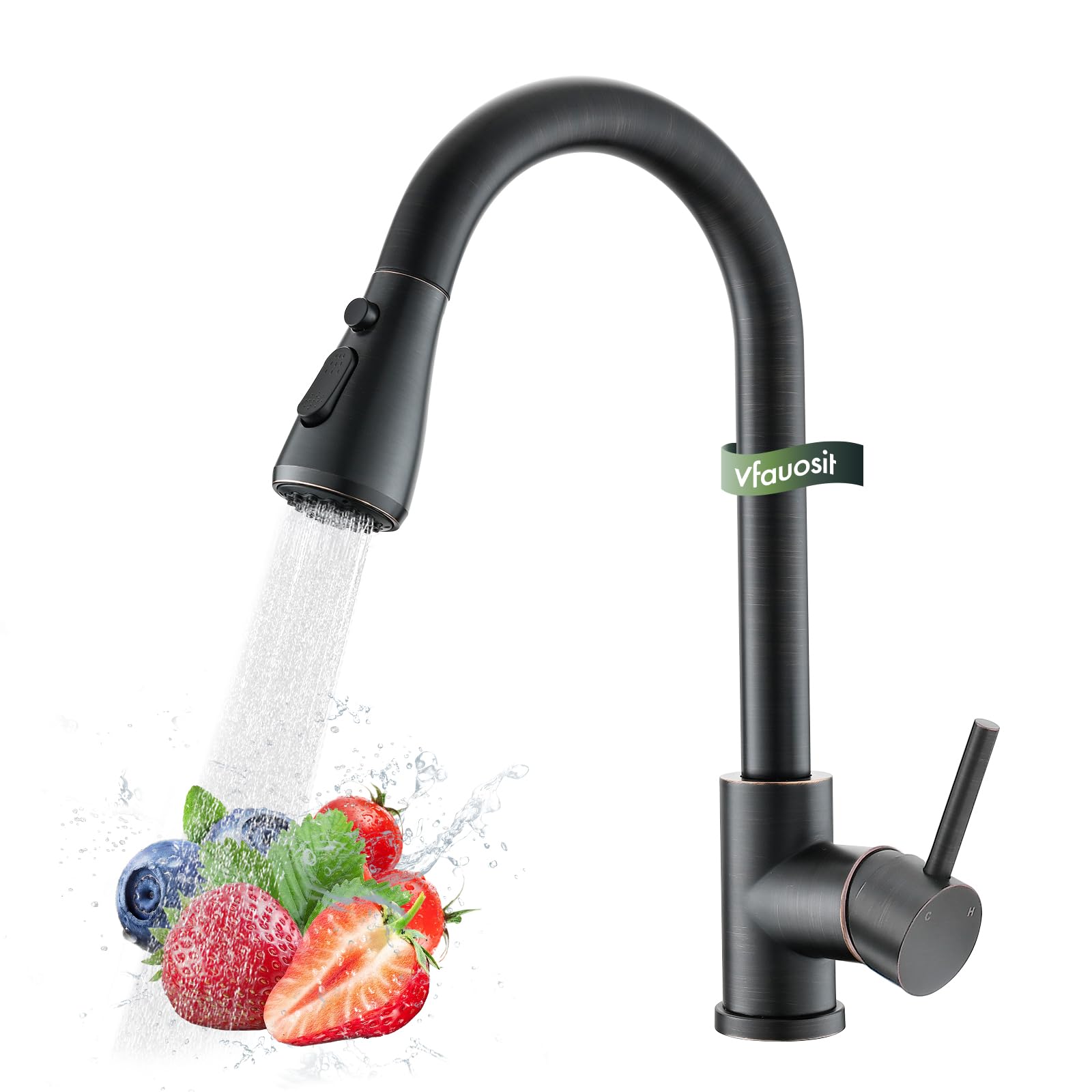 Oil Rubbed Bronze Faucet with Pull Down Sprayer - Bronze Kitchen Sink Faucet, Single Handle, Single or 3 Hole, Sprayer
