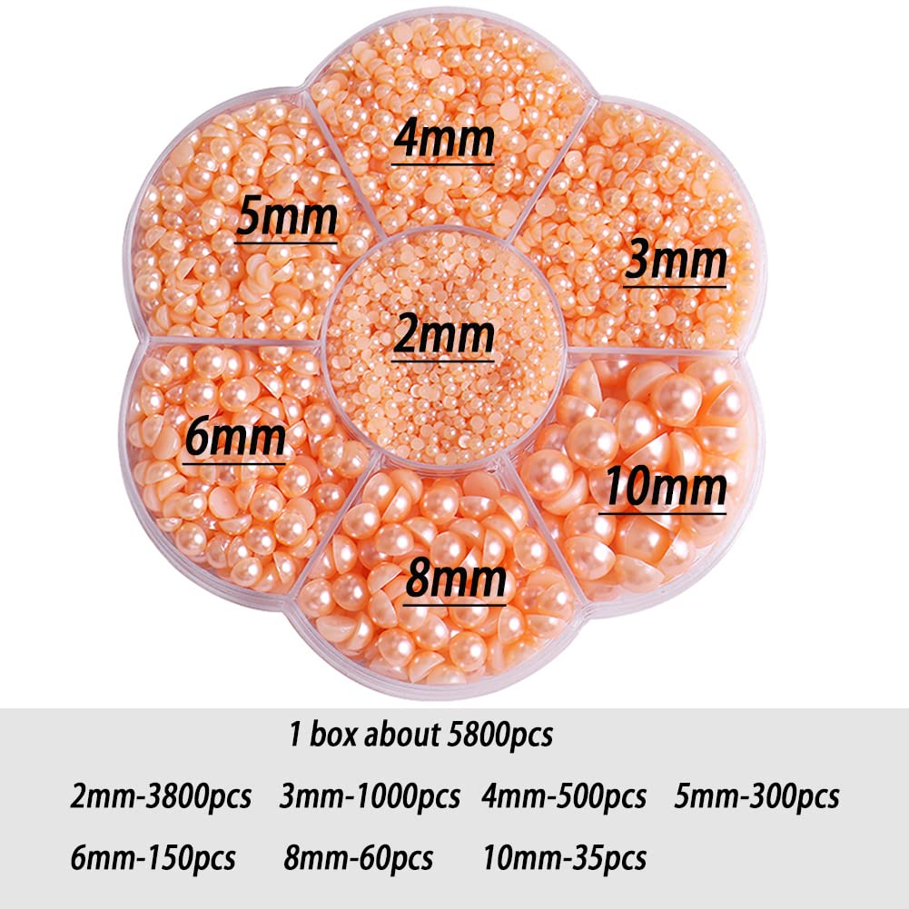 5800Pcs Half Pearls For Crafts, Flatback Pearls For Artwork Making , Diy Rhinestones Accessory Nail Art , Jewels Flat Back Craft