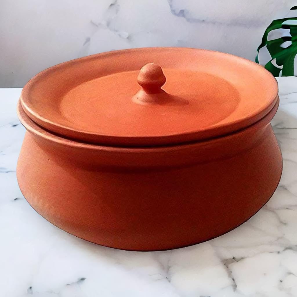 Made In India Clay Cooking Handi, 2 Litre, Earthenware Pot | Mud Clay & Kadai | Mitti K Bartan | Made In India | Use On Gas Stov