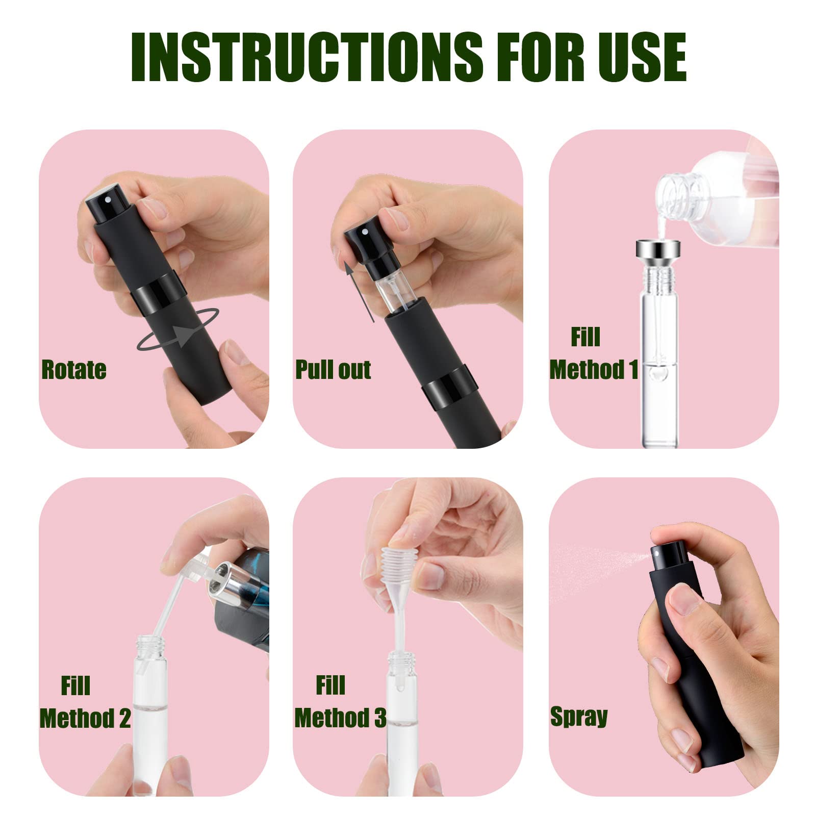 Iron Bill 2 Pcs/8Ml Portable Mini Perfume Atomizer Bottles, Empty Refillable Spray Bottle With 3 Types Of Refill Tools, Pocket T