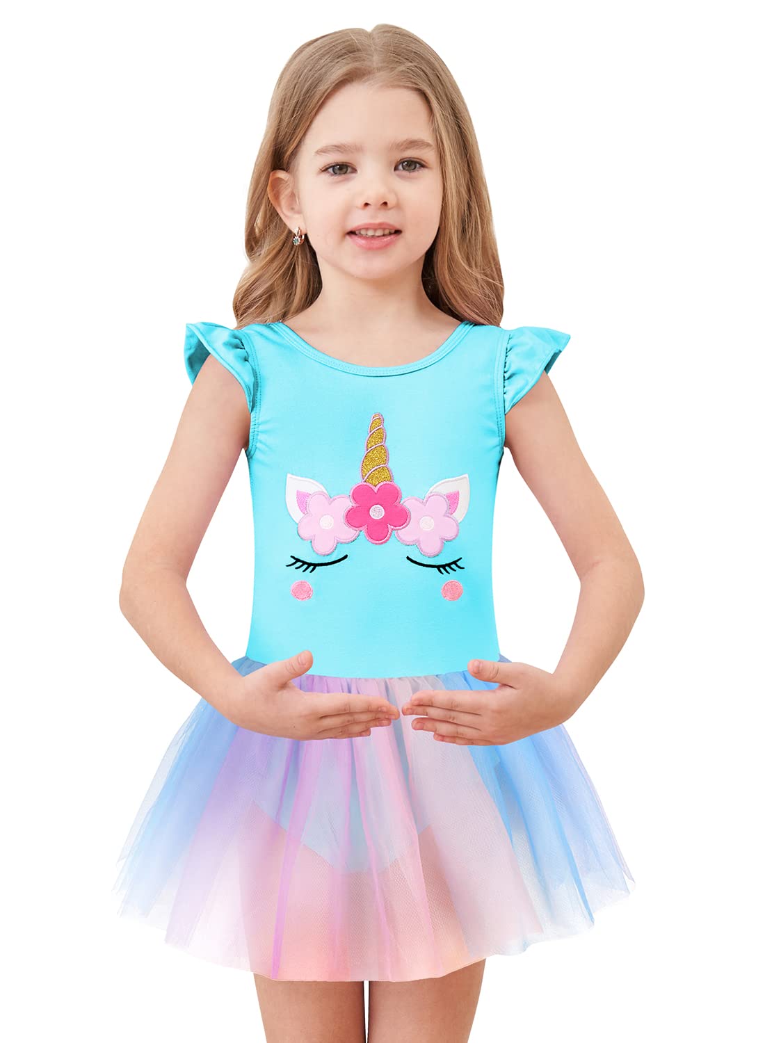 Eqsjiu 3T 4T Ballet Leotards For Toddler Girls With Tutu Tulle Skirt Blue Unicorn Dance Dresses Primary Kids Dance Performance C