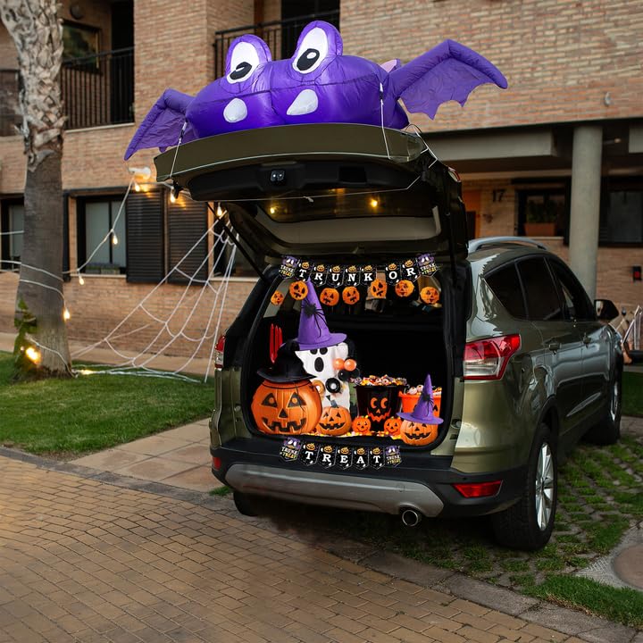 Halloween Inflatable Trunk or Treat Car Decorations Kit Bat with Built-in Lights 6 FT 2-Pack Blow Up Vehicle Decoration for Spoo