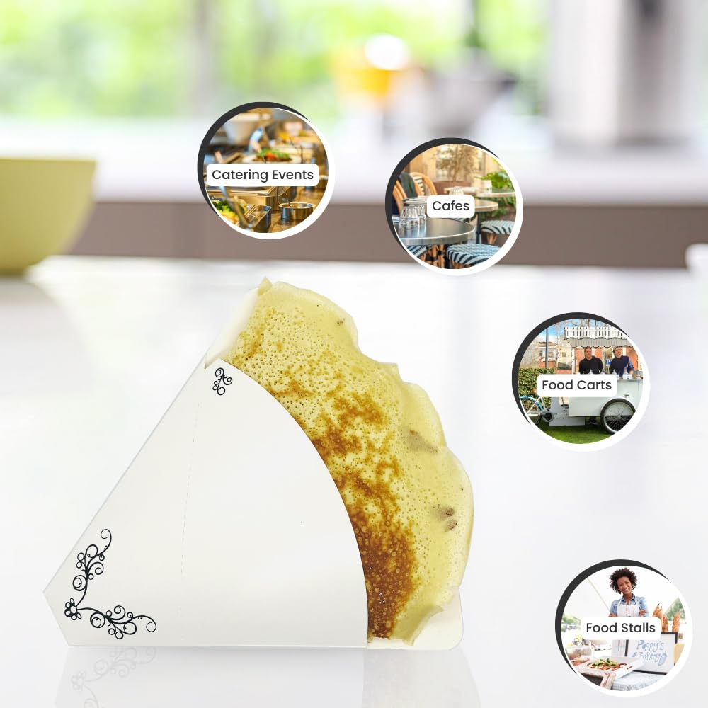 Perforated French Crepe Holder [Pack Of 100] - Delicate Victorian, Heavy Duty, Food Safe, Disposable Food Wrappers For French St