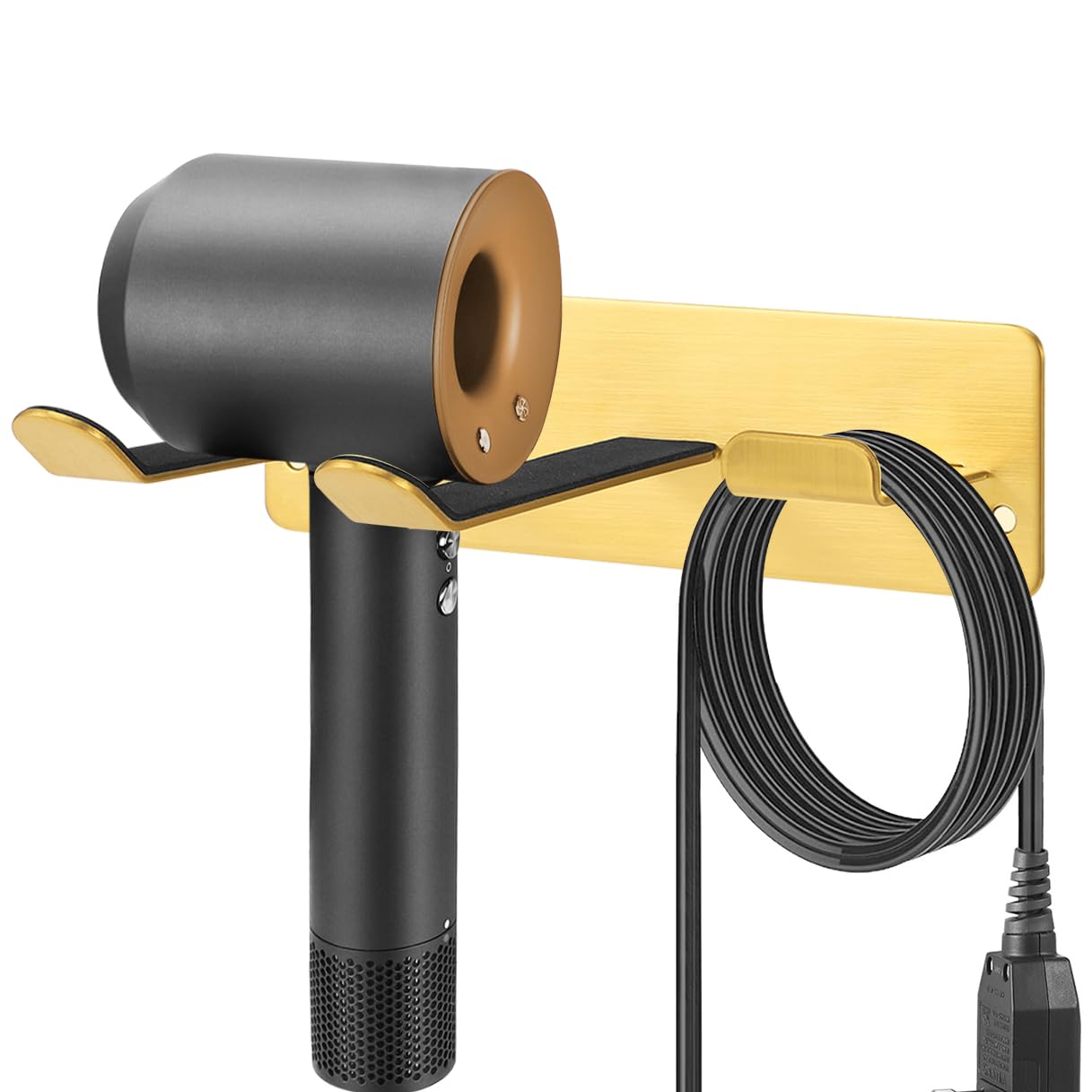 YOUGRIDDA Hair Dryer Holder  Wall Mounted Rack Compatible with All Hair Dryer  Space Organizer for Bathroom/Bedroom/Washroom/Barbershop  304 Stainless Steel  3M Self Adhesive (Golden)
