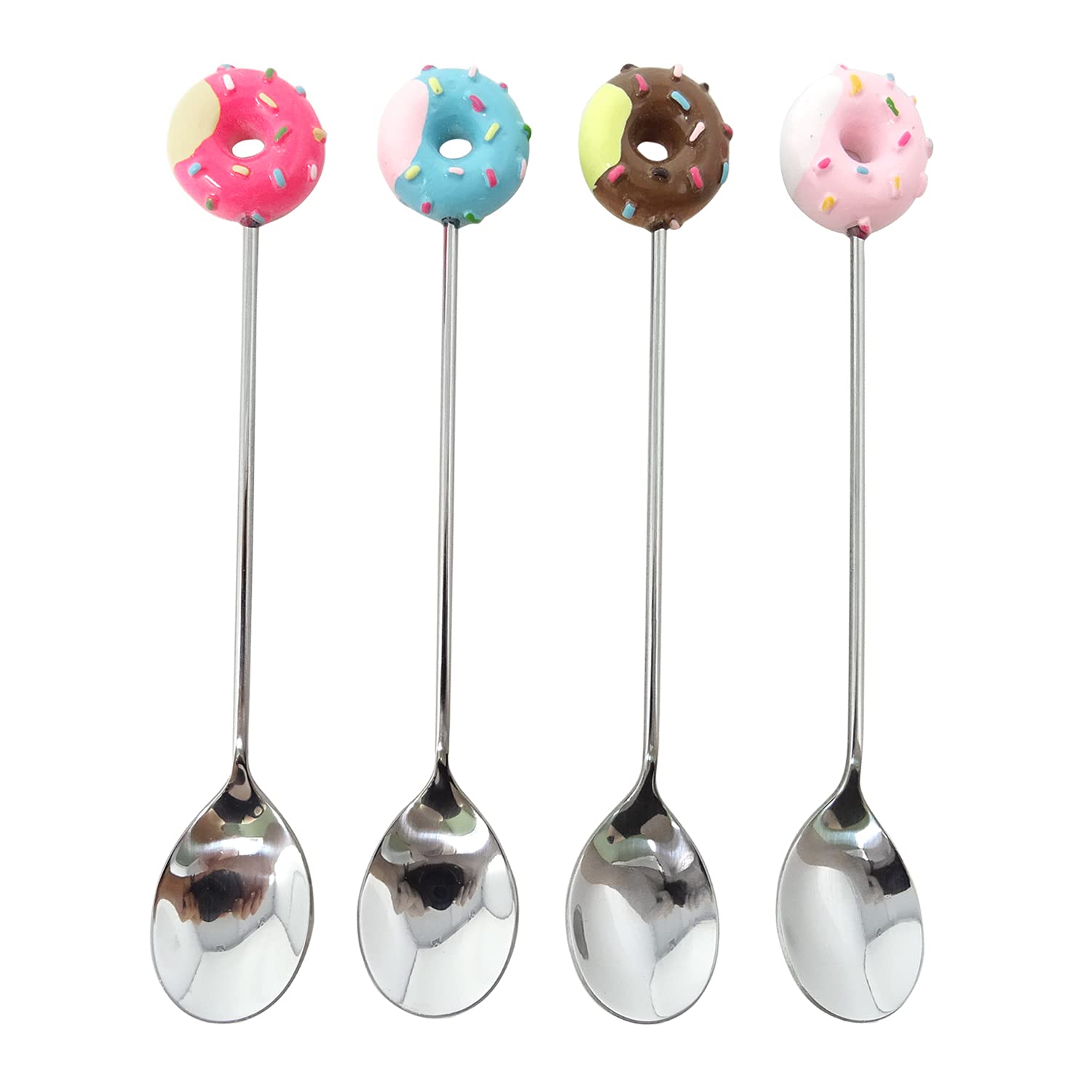 Honbay 4Pcs Creative Donut Stainless Steel Spoon Coffee Spoon Dessert Spoon Ice Cream Spoon Sugar Spoon Mixing Spoon For Home, S