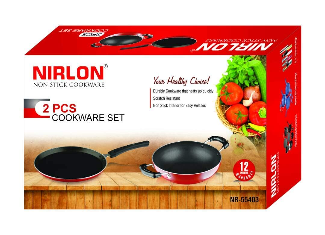 Nirlon Nonstick Cookware Pots And Pans Utensil Set (2 Piece), Red