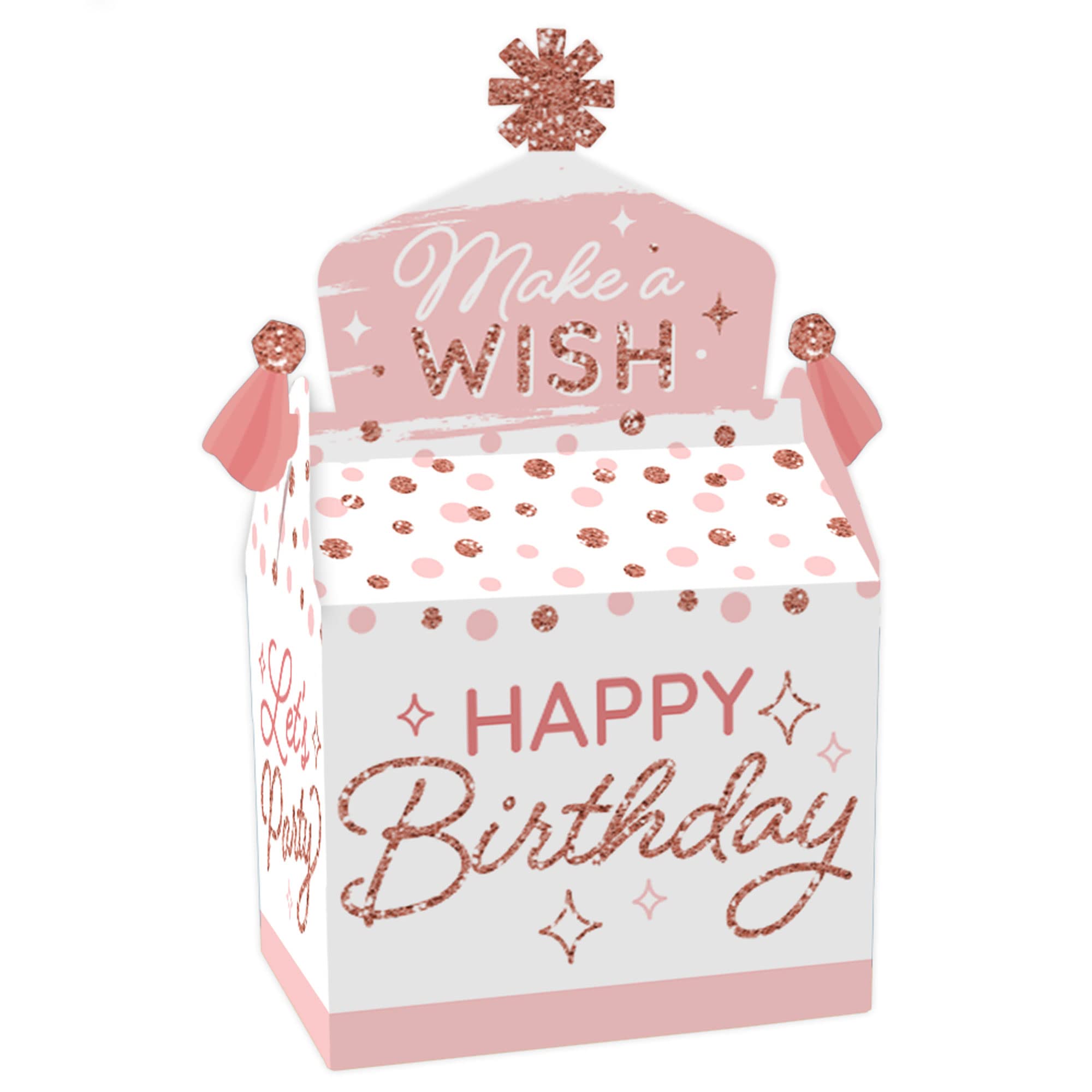 Big Dot Of Happiness Pink Rose Gold Birthday - Treat Box Party Favors - Happy Birthday Party Goodie Gable Boxes - Set Of 12