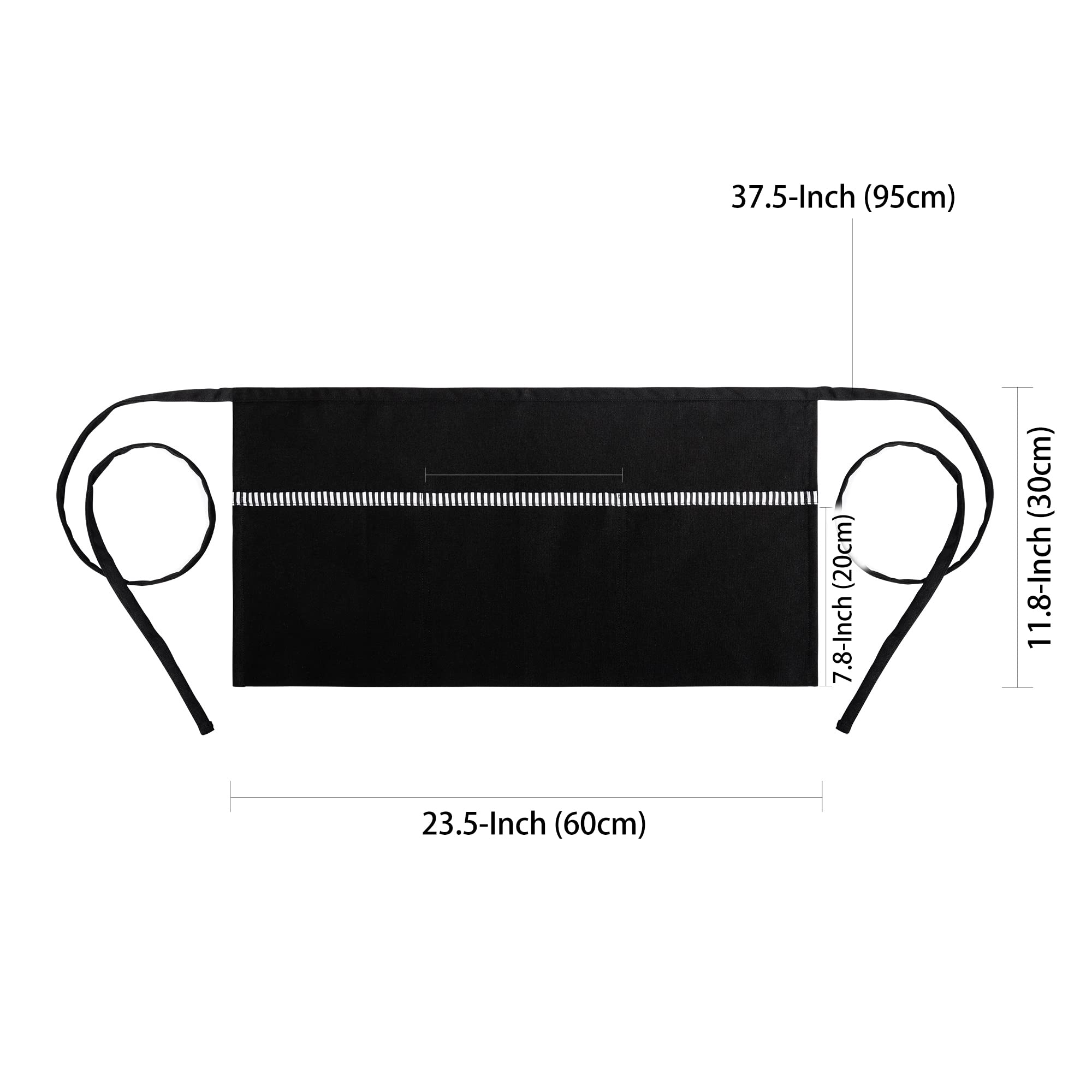 Zihuatailor Waitress Apron With 3 Pockets, 100% Cotton Server Apron, Black Waist Apron, Waiter Apron - 12 Inch