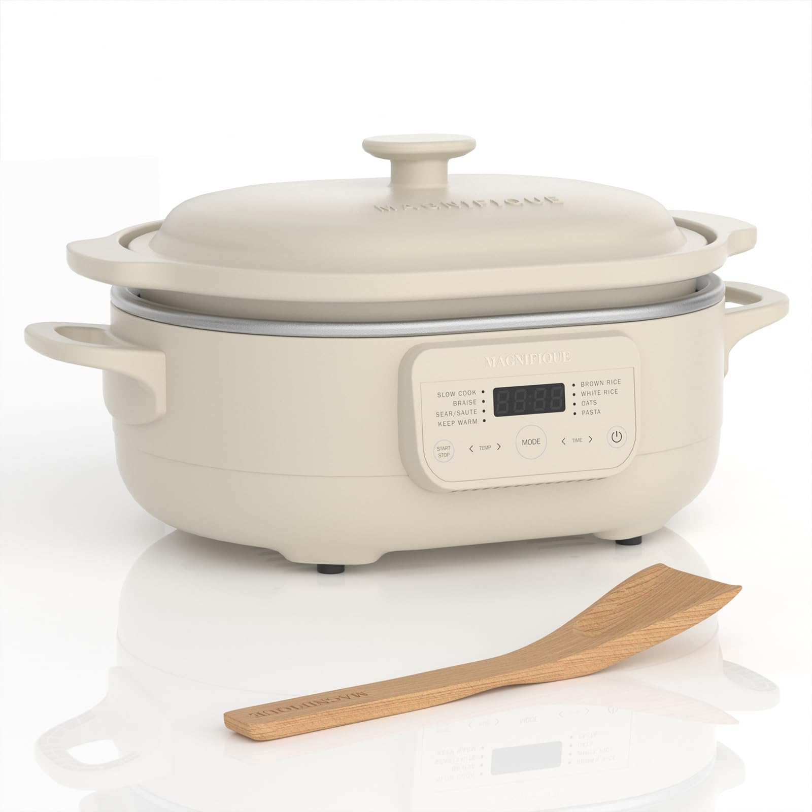 MAGNIFIQUE 4 Quart Programmable Casserole Slow Cooker, 8in1 Multi Cooker with Removable NonToxic Stoneware Crock, Claypot Slo