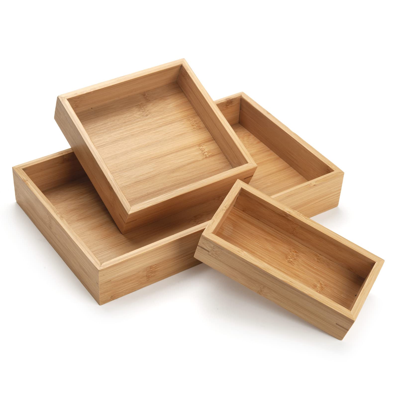 Bamboo Tray, Bathroom Vanity Tray, Wood Counter Tray, Natural Wooden Basket Tray Organizer For Bathroom/Kitchen Countertop, Set