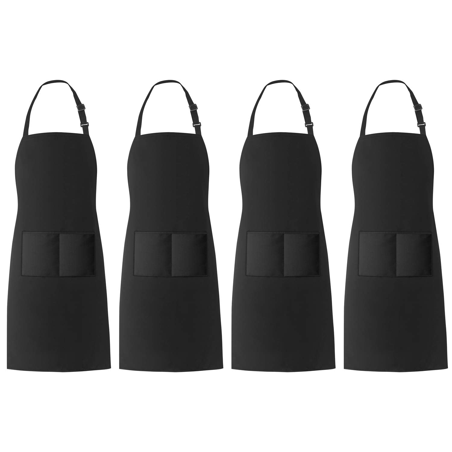 Xornis 4 Pack Bib Aprons With 2 Pockets Kitchen Apron Cooking Chef, Black