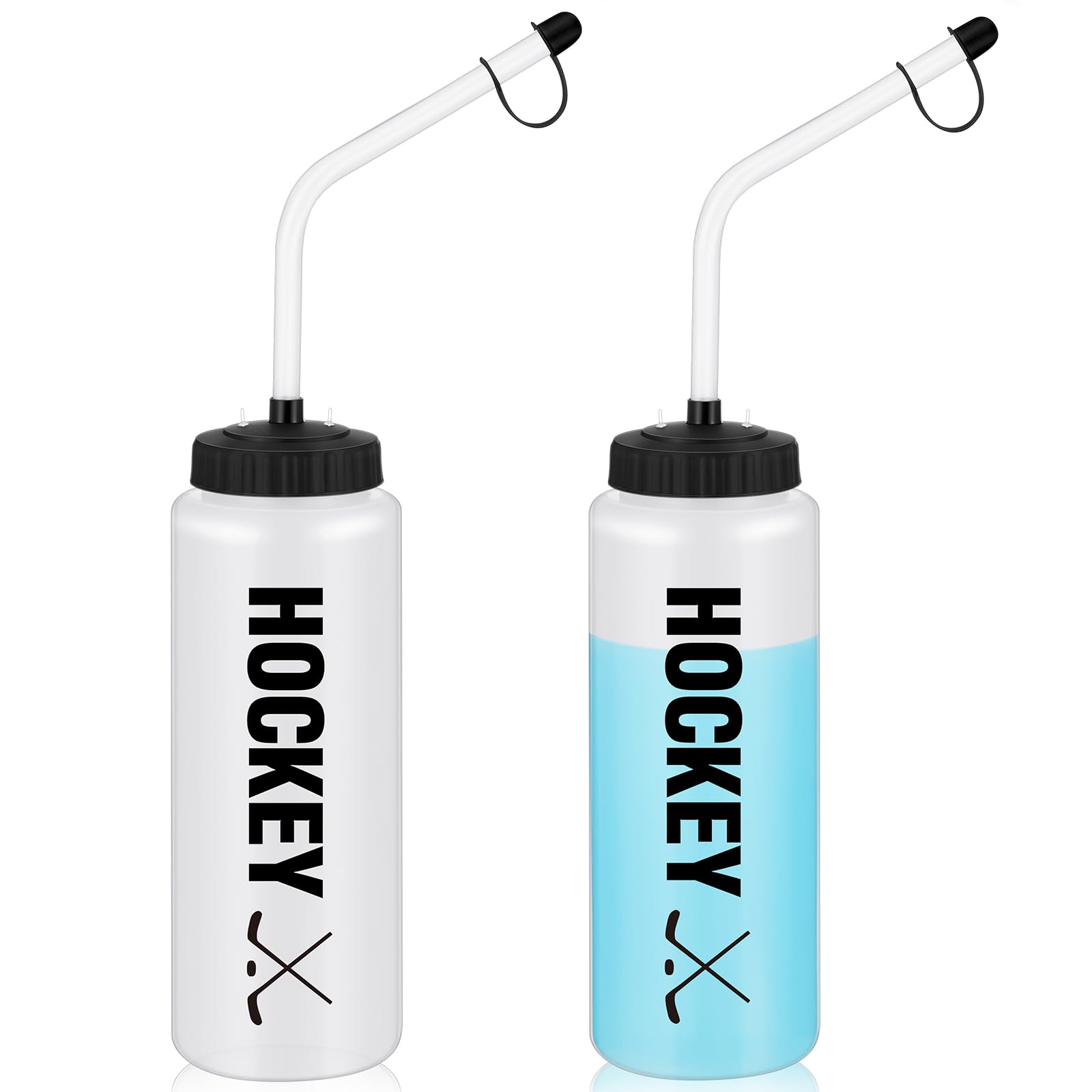 Domensi 2 Pack Large 1l Sports Water Bottle, 12.4 H x 5 W Translucent Easy Squeeze Plastic with Straw, Designed for Use with F