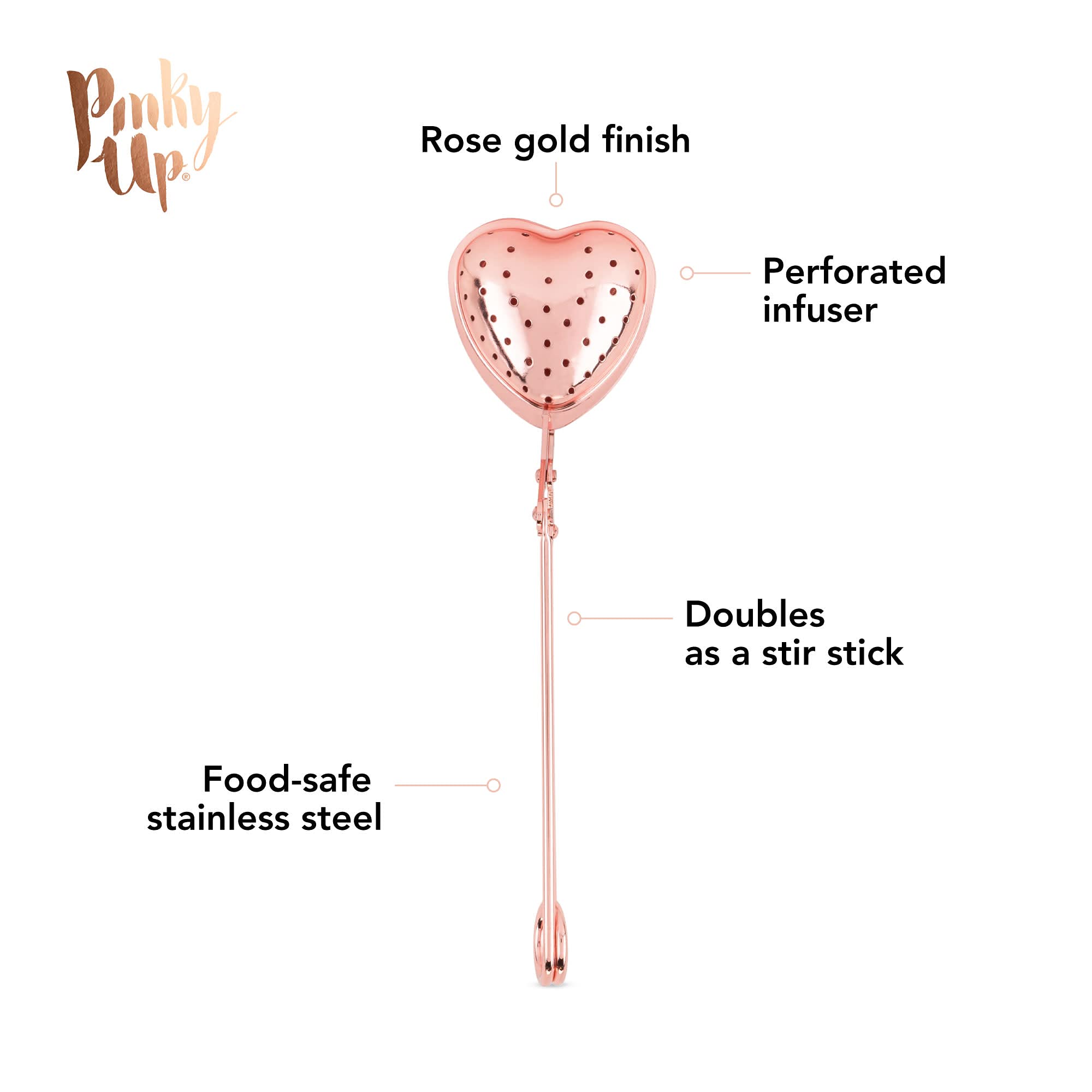 Pinky Up Heart Shaped Tea Ball, Reusable Loose Leaf Tea Infuser, Brew Tea With Ease, Stainless Steel, Rose Gold