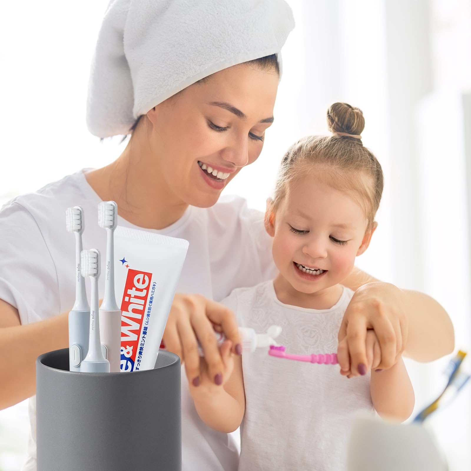 Bsdisp Matte Grey Toothbrush Holders For Bathrooms - Ceramic Toothbrush Toothpaste Holders Set, Grey Bathroom Tumbler Cups Reusa