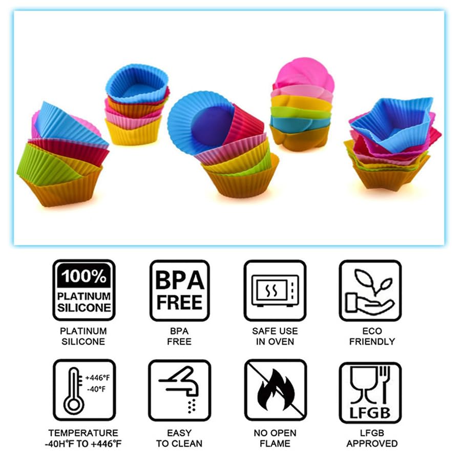 Reusable Silicone Cupcake Baking Cups 12 Pack, 2.75 Inch Silicone Baking Cups, Reusable & Non-Stick Muffin Cupcake Liners For Pa