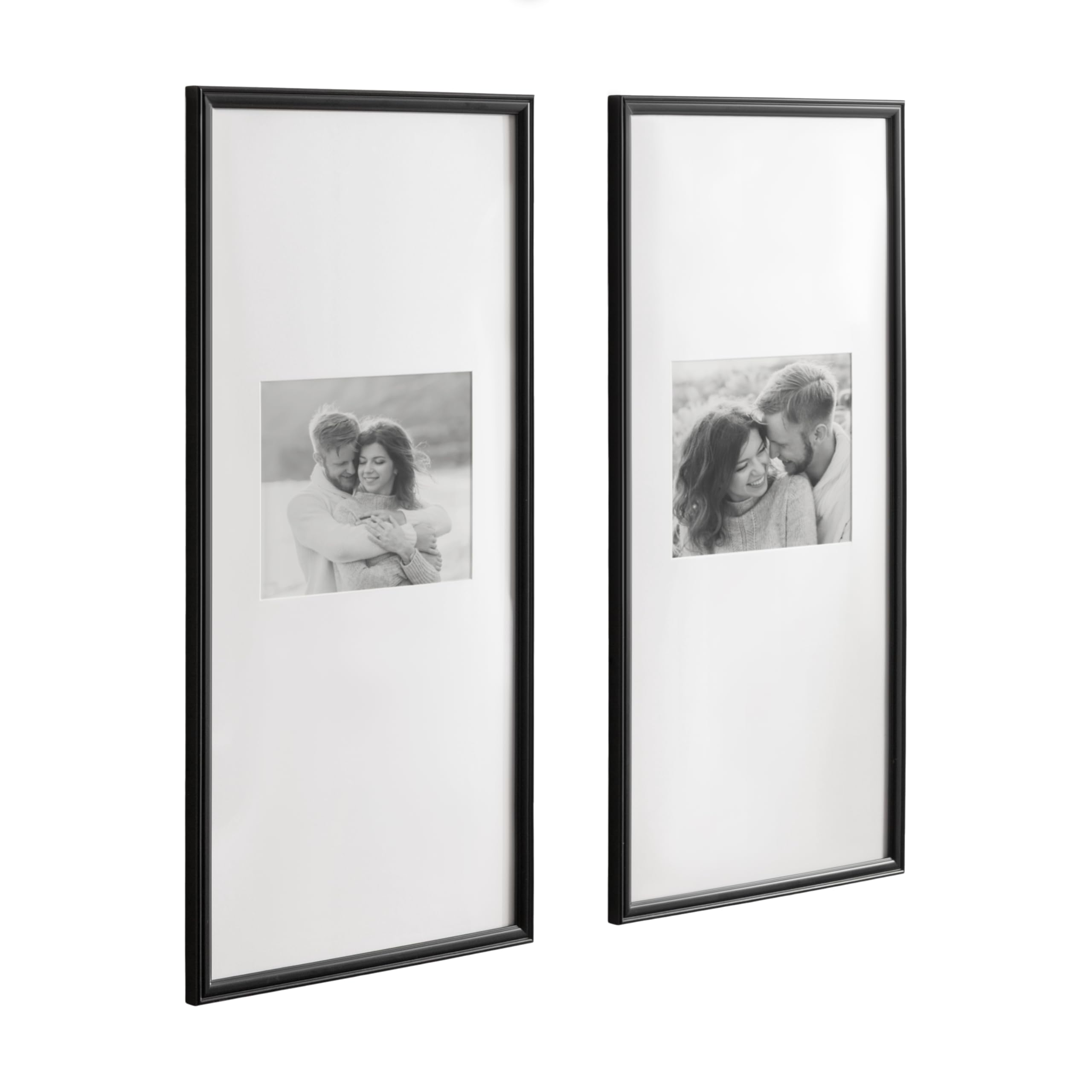 Kate and Laurel Adlynn Rectangular Panel Picture Frame Set of 2, 14 x 30 matted to 8 x 10, Black, Modern Two-Piece Photo Frame S