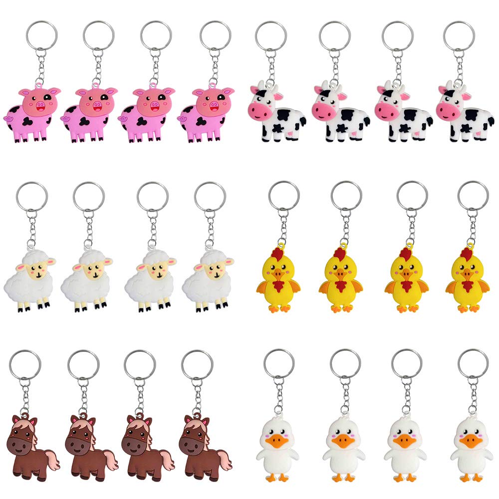 Imagitek 24 Pack Farm Animal Keychains For Barnyard Party Favors Supplies, Party Bag Fillers, School Carnival Rewards, Farm Anim