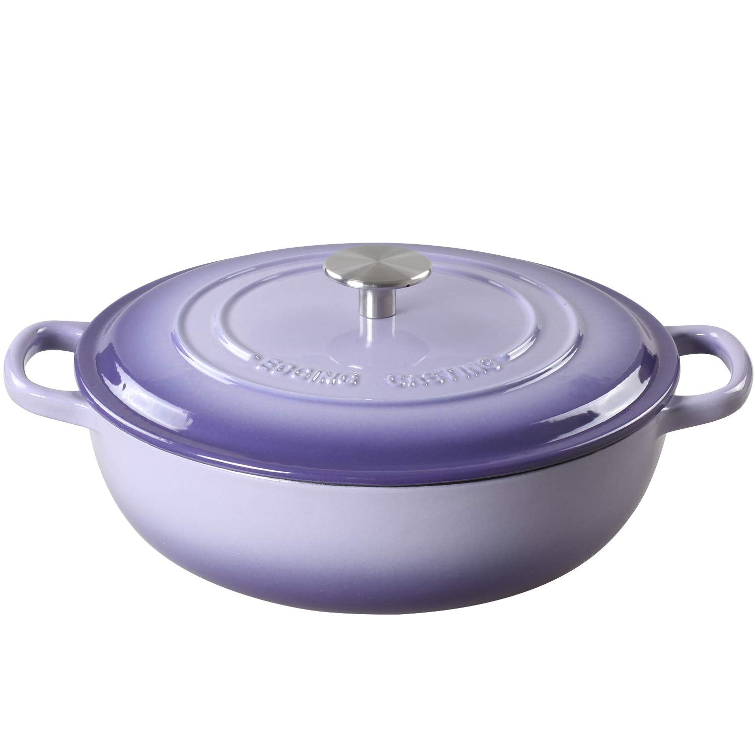 Edging Casting Enameled Cast Iron Dutch Oven Shallow Casserole Braiser With Dual Handle, 3.8-Qt, Purple