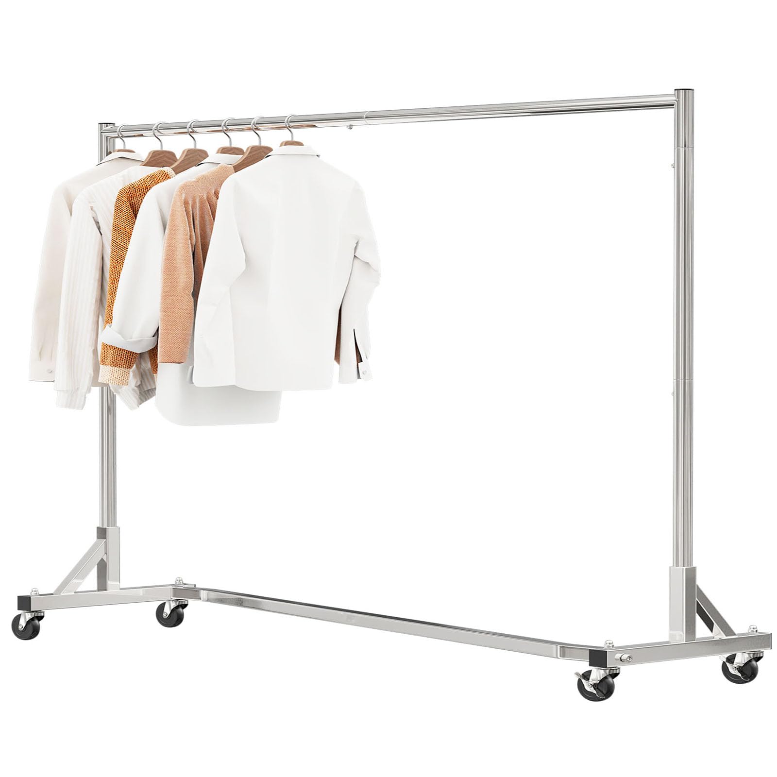 Simple Trending Industrial Grade Z Base 70In Extra Long Clothes Garment Rack, Commercial Grade Rolling Clothing Rack, Heavy Duty