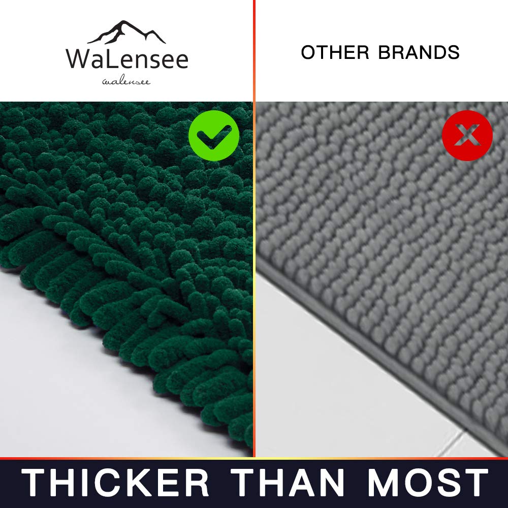 Walensee Bathroom Rug 2 Pieces Set Non Slip Bath Mat (20''X32'' Plus 20''X24'' U Hunter Green) Water Absorbent Super Soft Shaggy