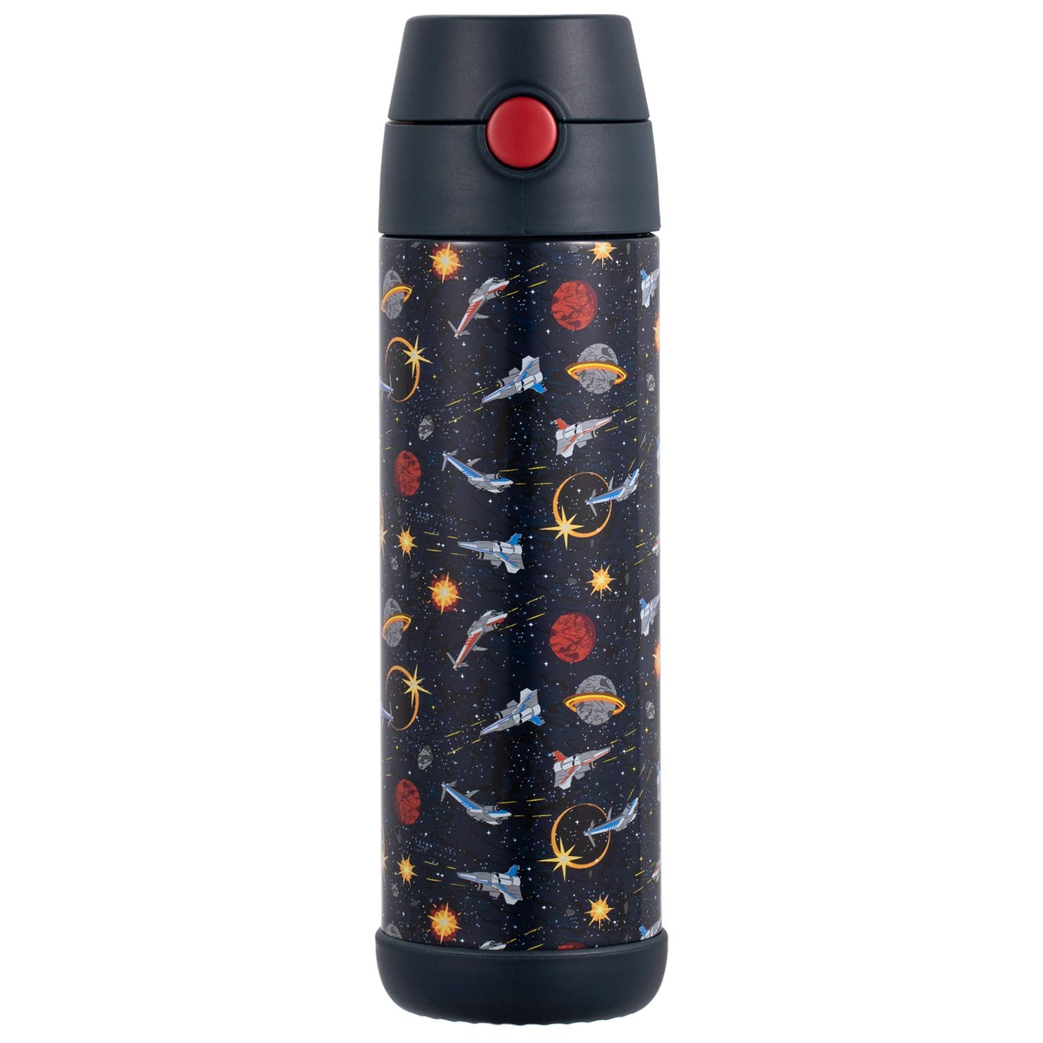 Snug Kids Water Bottle - Insulated Stainless Steel Thermos With Straw (Girls/Boys) - Space Wars, 17Oz