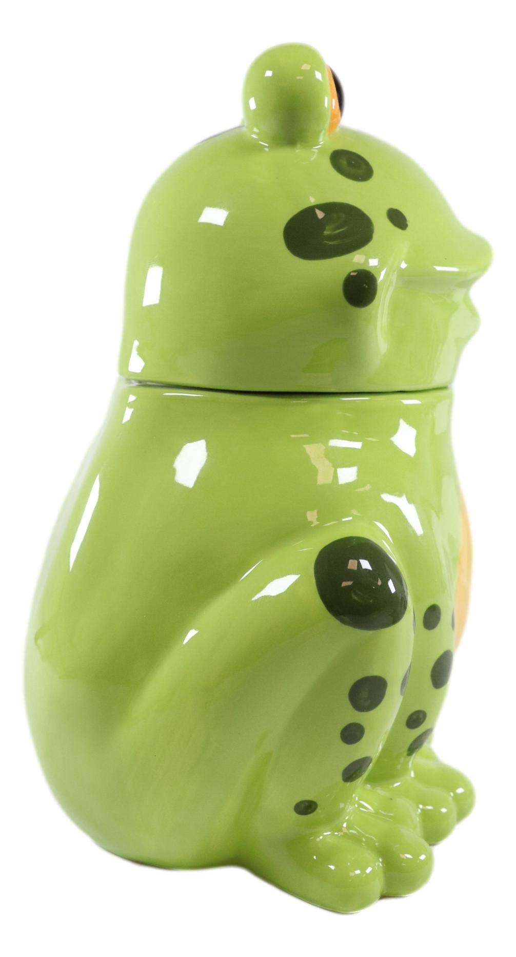 Ebros Whimsical Froggie Croak The Green Spotted Frog Ceramic Cookie Jar Container Figurine 8'' Tall Animal Amphibians Toads Frog