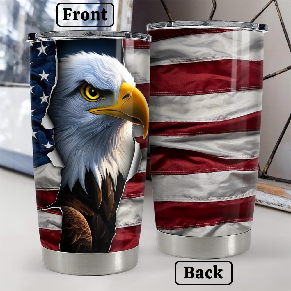 SANDJEST Eagle Tumbler 20oz Stainless Steel Insulated Coffee Travel Mug Cup American Flag Eagle Gifts for Men, Veterans on Birth