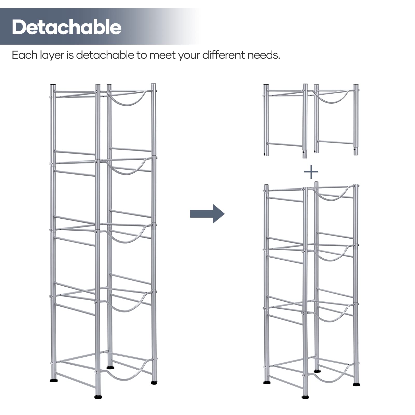 MOOACE 5-Tier Water Jug Rack  5 Gallon Detachable Water Bottle Holder Organizer Storage Rack  Silver