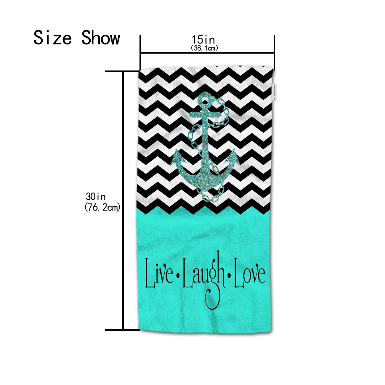 Hgod Designs Anchor Hand Towels,Hipster Quotes Live Love Laugh In Turquoise Chevron With Anchor 100% Cotton Soft Bath Hand Towel