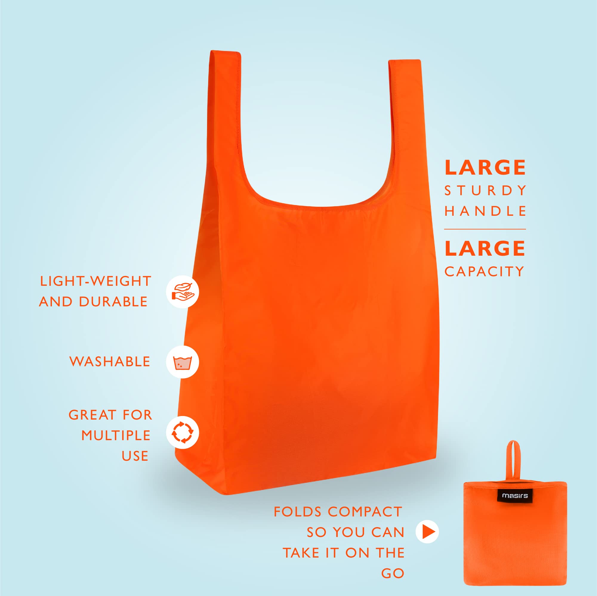 Masirs Ripstop Reusable Grocery Shopping Bag - Replace Paper And Plastic Bags With Large, Strong Eco Friendly Bags. Turns Into A