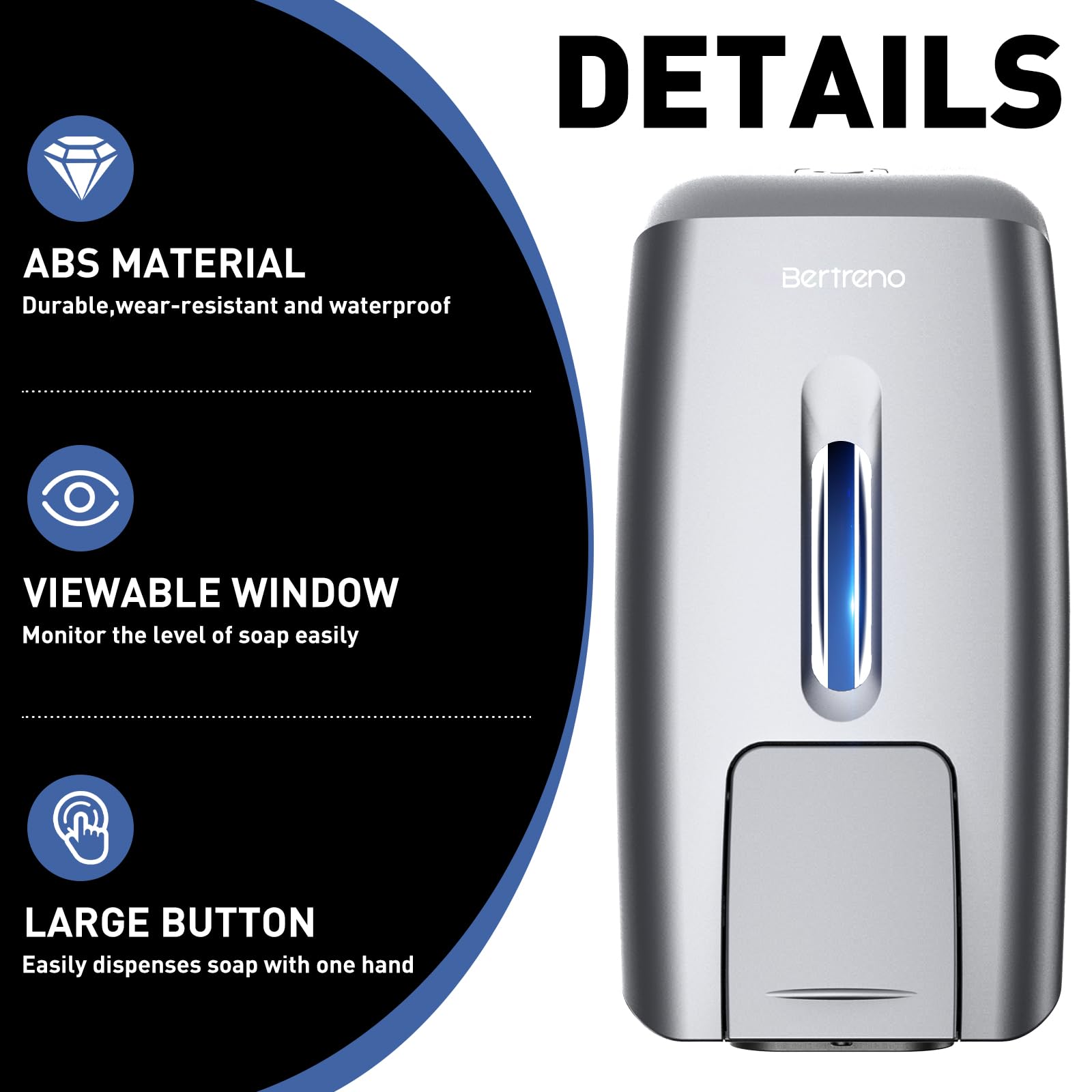 Bertreno Soap Dispenser Wall Mount Manual Pump Hand Soap Dispenser 800Ml Gel Liquid Commercial Soap Dispenser Wall Mounted Hand