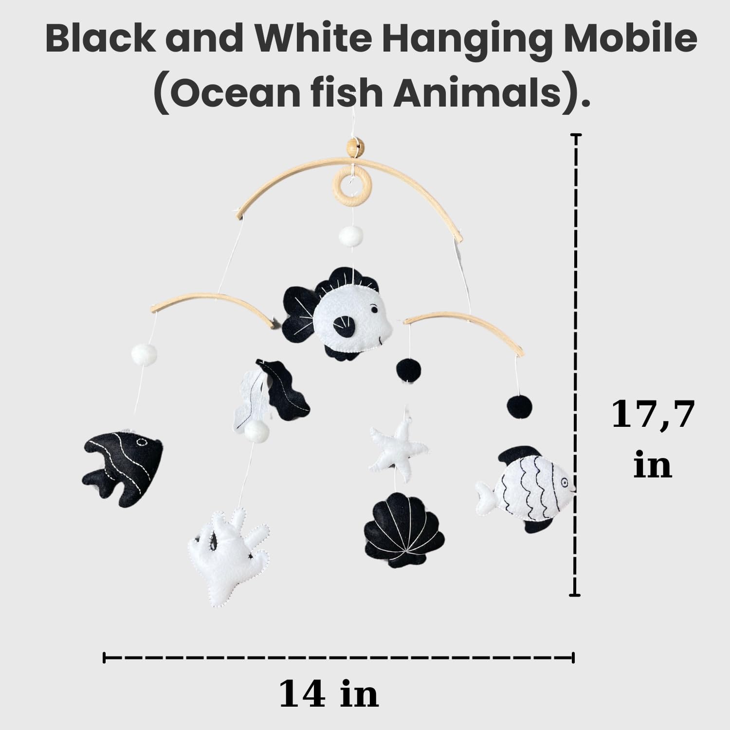 Montessori Baby Mobile - Handmade Black & White Fish Crib Mobile - Nursery Decor for Boys and Girls - Newborn Visual Development