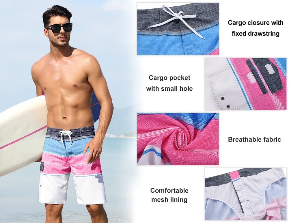 Nonwe Mens Sportwear Quick Dry Board Shorts With Lining Pink 28