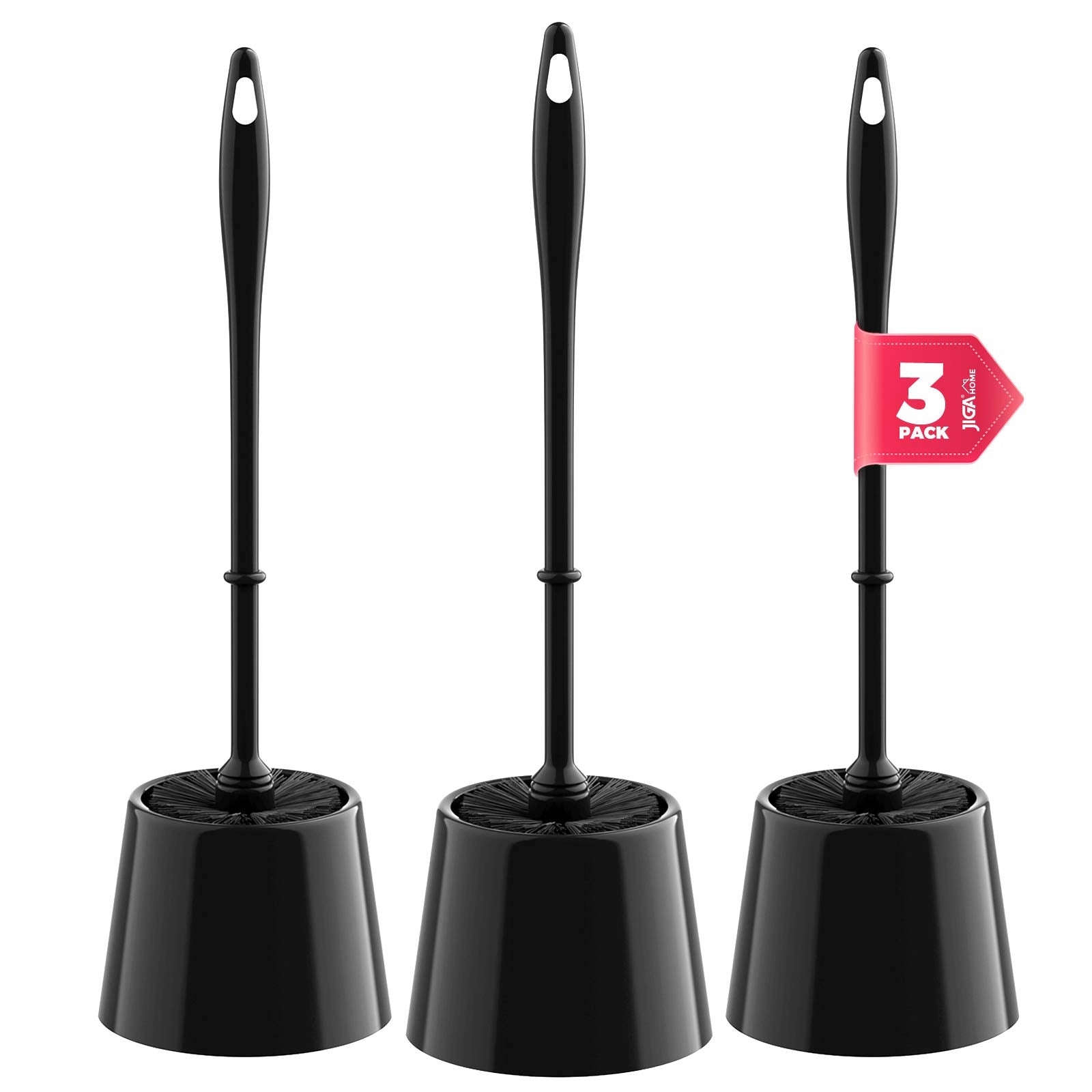 Jiga 3 Pack Toilet Brush And Holder Set, Toilet Bowl Brush With Caddy Bathroom Stiff Bristles Toilet Scrub Brush, Black
