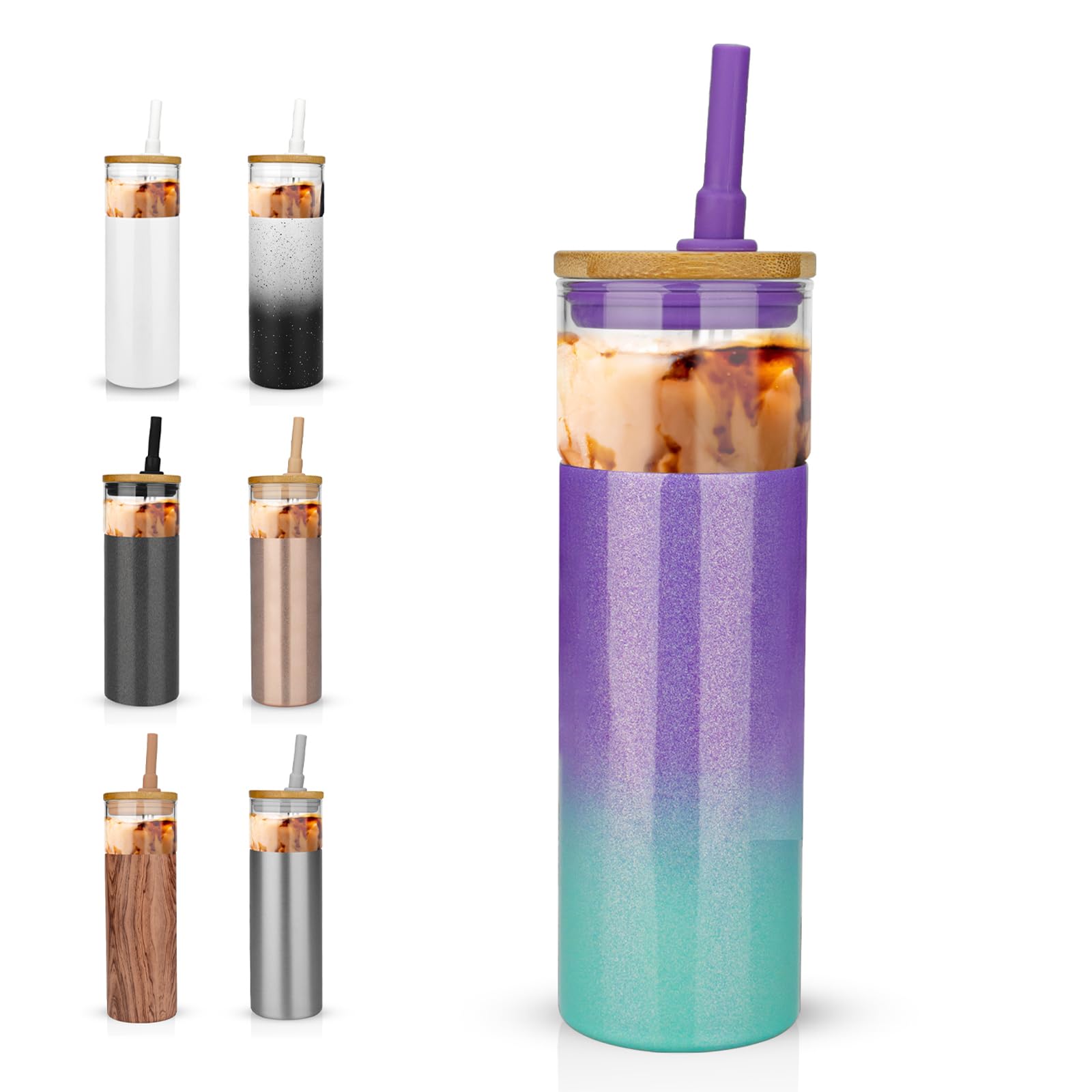 Tronco 20 oz Insulated Tumbler with Lid, Stainless Steel, Borosilicate Glass, Reusable Iced Coffee Cup for Travel