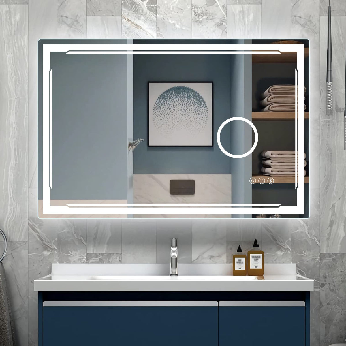 M Ltmirror 48''X30'' Led Bathroom Mirror With Built-In Bluetooth Speaker And 3X Magnifier - Smart Lighted Vanity Makeup Wall Mou