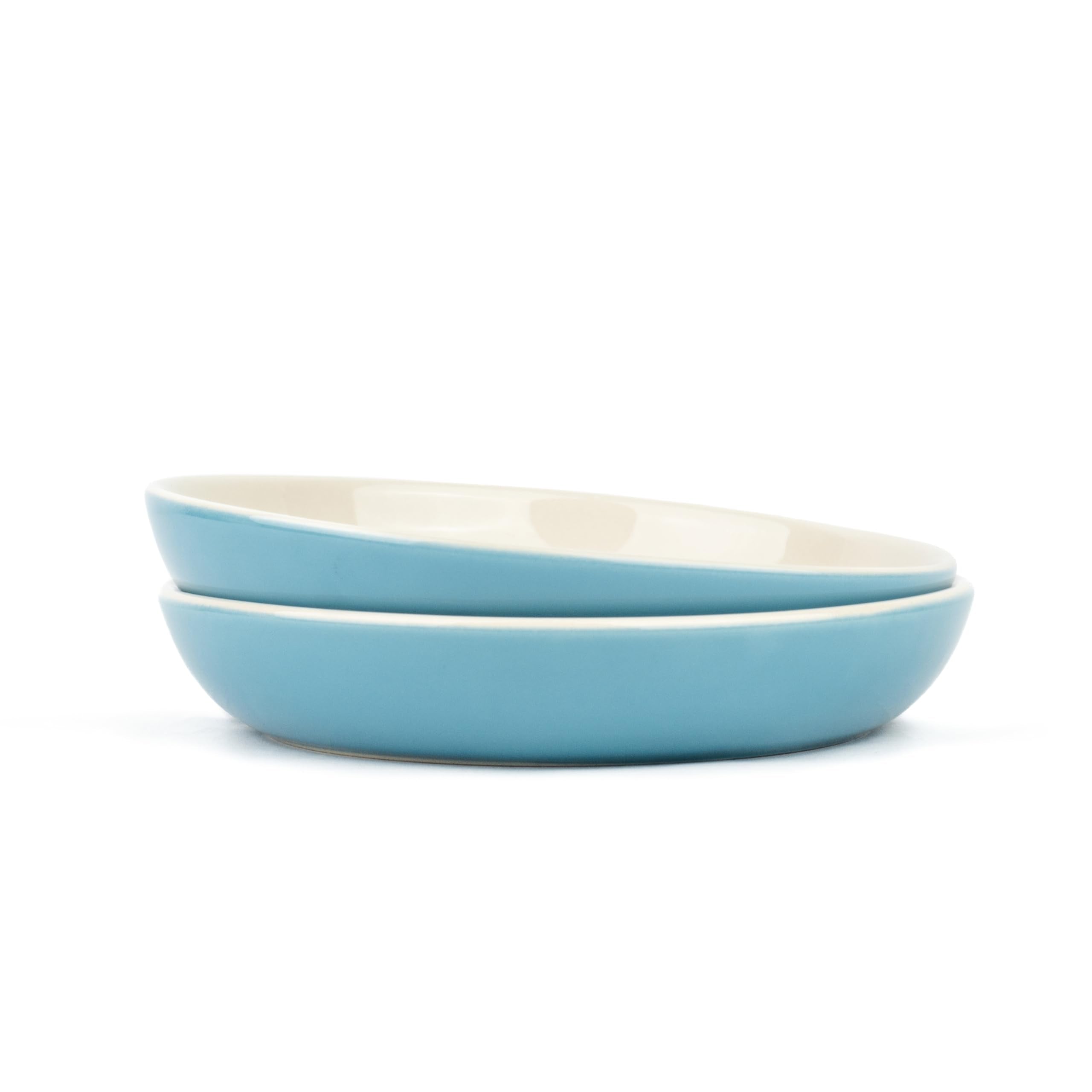 Shay Ceramic Pasta Bowl Set, 22Cm, 2 Pieces, Blue Outside|Glossy Finish|Stoneware Ceramic Serving Bowls|Pasta Plate|Deep Plate|C