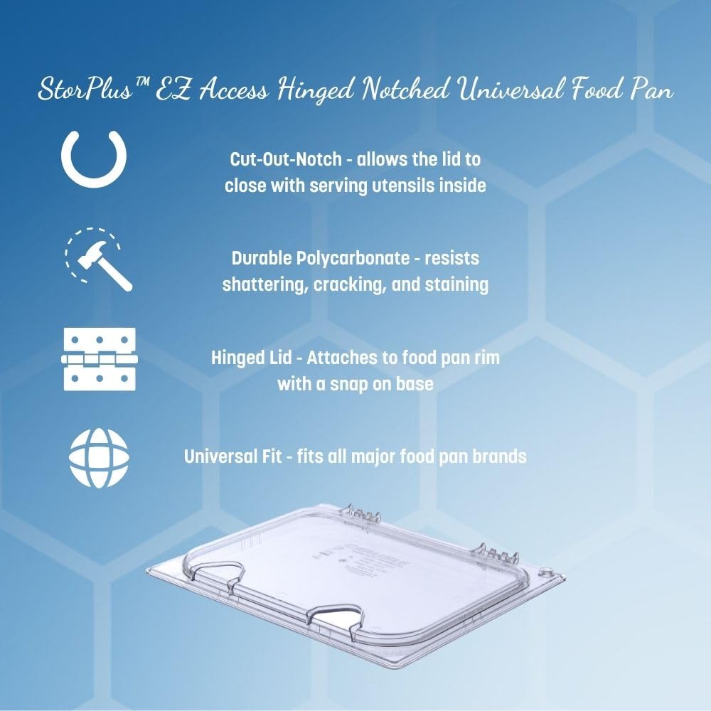 Carlisle Foodservice Products Cfs 10239Z07 Ez Access Hinged Lid With Handle And Notch, Half Size, Clear
