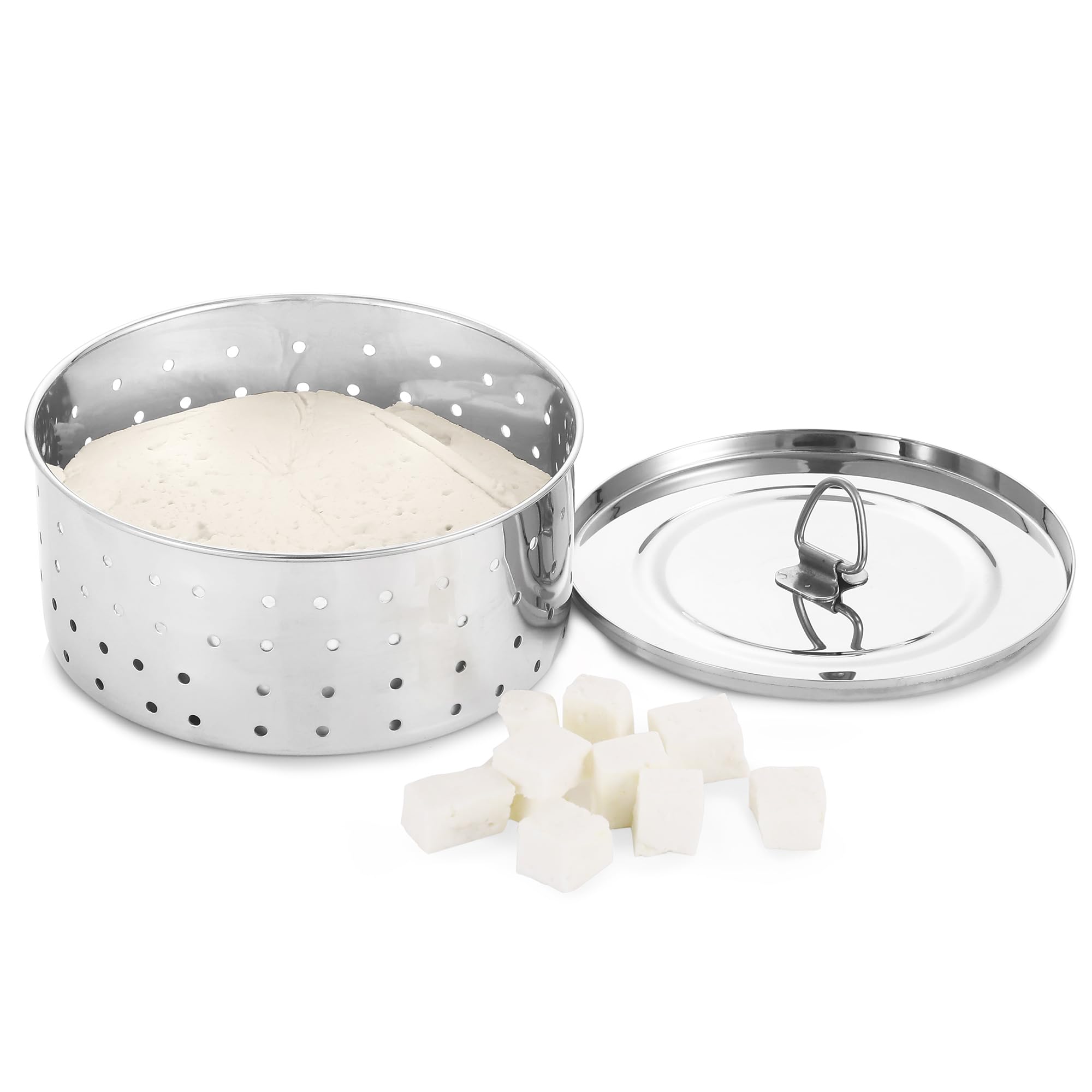 KSJONE Stainless Steel Round Paneer Maker/Mould/Strainer Perfect for Making Delicious Tofu, Stainless Steel Paneer Maker with To